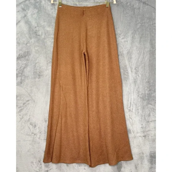 ZENANA‎ Wide Leg Lounge Pants Womens Sz S Deep Camel Waffle Knit Pull On Comfort - Picture 2 of 13